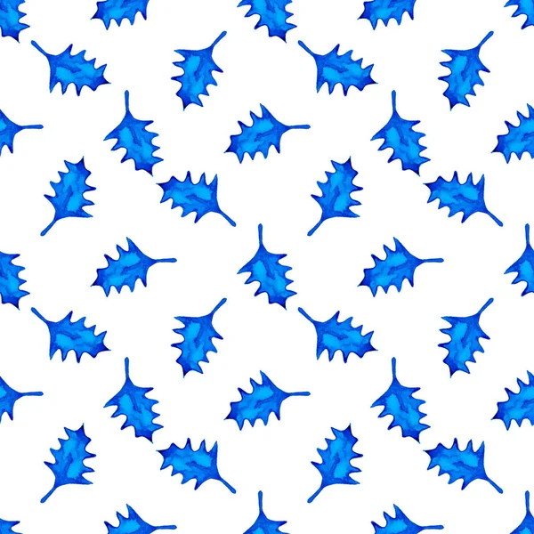 XMAS aquarela Poinsettia padrão sem costura na cor azul. Fundo de abeto pintado à mão ou papel de parede para ornamento, Envolvimento ou presente de Natal — Fotografia de Stock