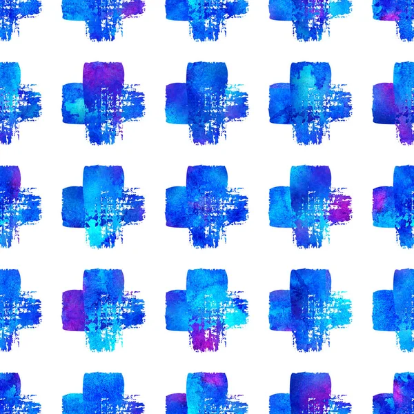 워터 컬러 크로스 시무스 패턴 (Seamless Pattern) Grange Geometric Design in Blue Color. 현 재의 Grung Collage background — 스톡 사진