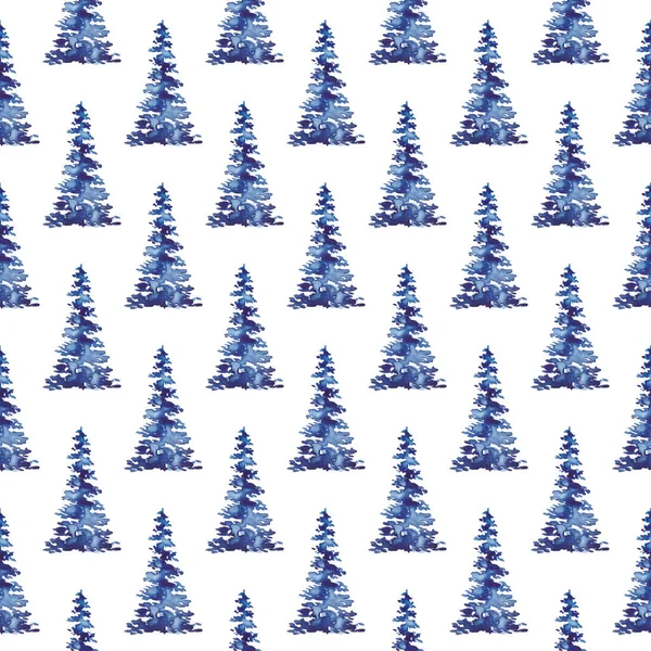 XMAS акварель Fir Tree Seamless Pattern in Blue Color. Hand Painted Spruce Pine ground or the wallpaper for Ornament, Wrapping or Christmas Decoration — стокове фото