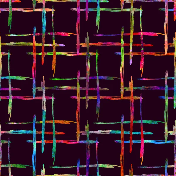 ( 영어 ) Brush Plaid Seamless Pattern Grange Check Geometric Design in Rainbow Color. 현대의 뇌졸중 그 랑은 어린이 직물 과 직물을 위한 콜라주입니다. — 스톡 사진