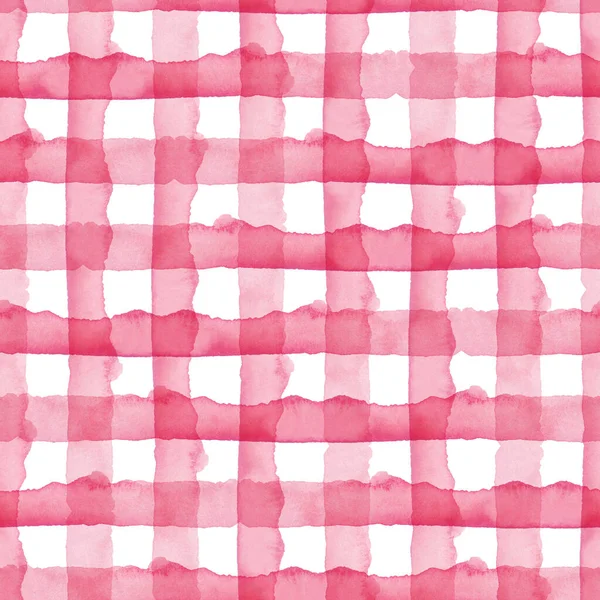 Aquarelle Vérifier géométrique sans couture motif arrière-plan. Carreaux en couleur rose girly. Conception simple peinte à la main avec des rayures. — Photo