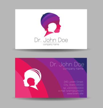 Psikoloji Vektör İş Kartı Çocuk İnsan Kafa Modern Logo Yaratıcı Tarzı. Çocuk Profili Siluet Tasarımı konsepti. Marka şirketi. Kişisel ziyaretçi kartı seti düzenleniyor