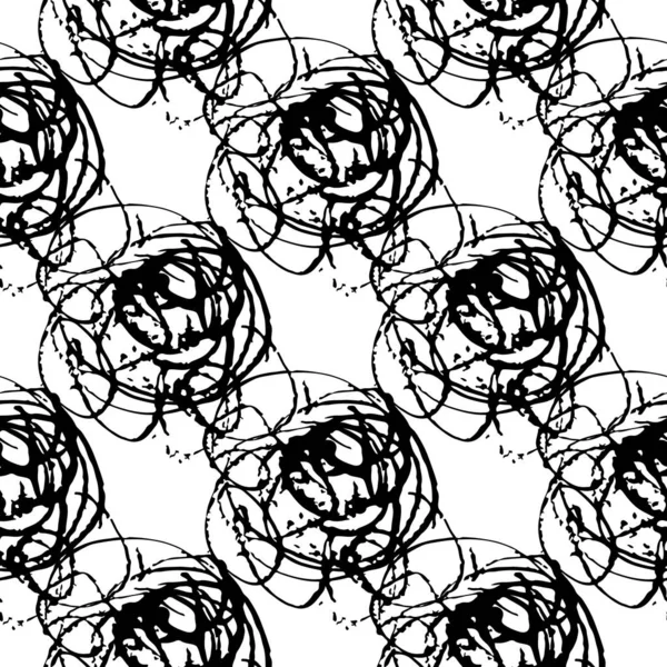 Vector Messy Brush Seamless Pattern Grange Minimalist Geometric Design in Black Color. Modern Grung Collage Background