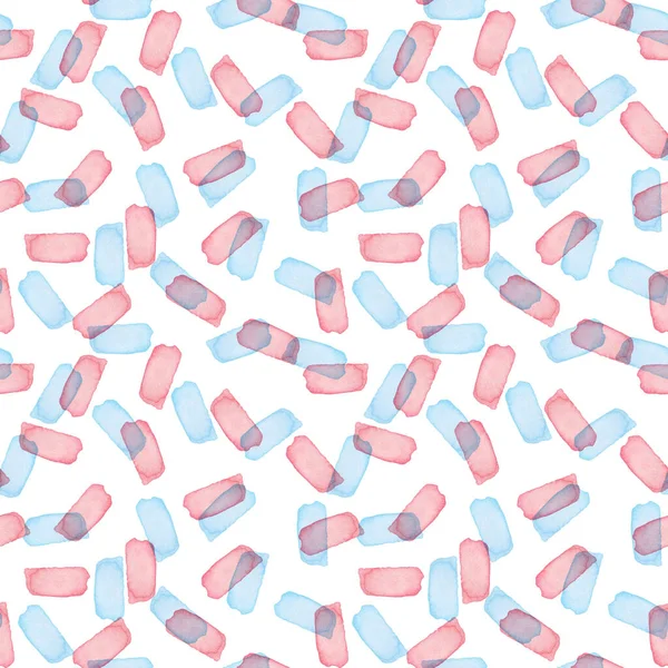 Målarborste Stroke Blot sömlös akvarell mönster. Abstrakta akvarellformer i rosa och blå färg. Ljusdesign för tonåringar och skolkläder — Stockfoto