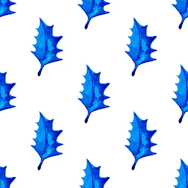 XMAS υδατογραφία Poinsettia Seamless Pattern σε μπλε χρώμα. Χέρι βαμμένο έλατο φόντο ή ταπετσαρία για στολίδι, περιτύλιγμα ή δώρο Χριστουγέννων — Φωτογραφία Αρχείου
