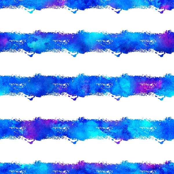 Watercolor Brush Stripes Seamless Pattern Hand Painted Grange Geometric Design in Blue Color. Modern Strokes Grung Collage Background — Stock Photo, Image