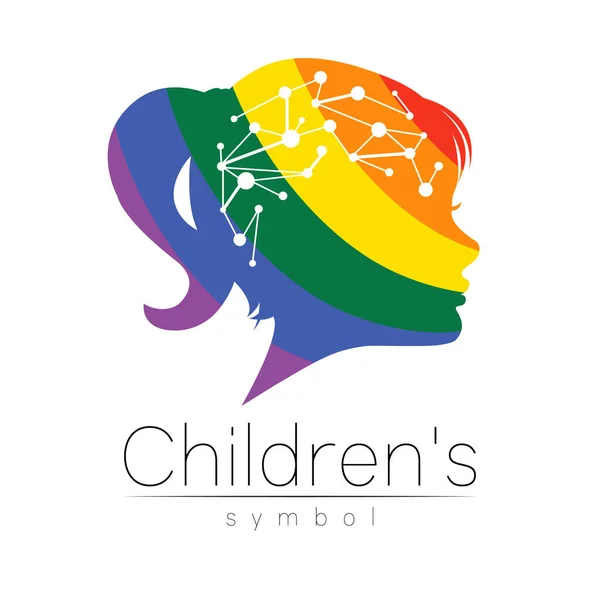 Logotipo de color vectorial niña de Grow Up Kids Silhouette perfil cabeza humana. Logotipo conceptual para personas, niños, autismo, niños, terapia, clínica, educación. — Archivo Imágenes Vectoriales