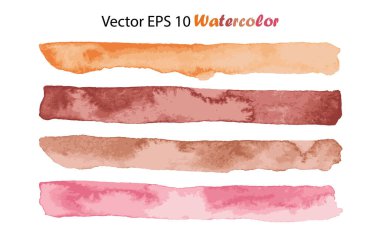 Vektör Watercolor Set Stripes Illustration beyaz arkaplanda izole edildi. Pembe Turuncu ve Kahverengi Çıplak Fırça Çizgisi