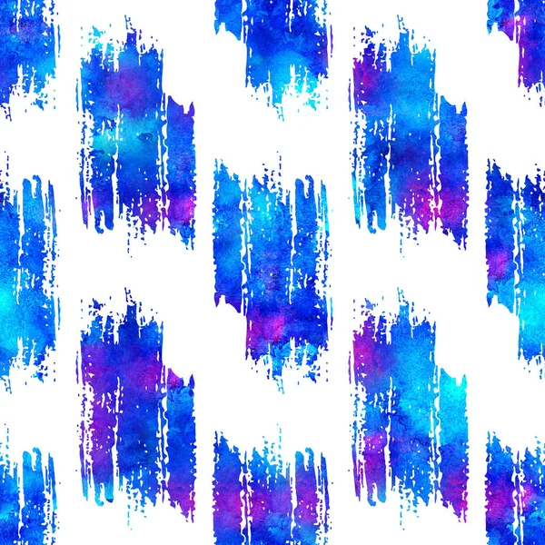 Watercolor Brush Stripes Seamless Pattern Hand Painted Grange Geometric Design in Blue Color. Modern Strokes Grung Collage Background