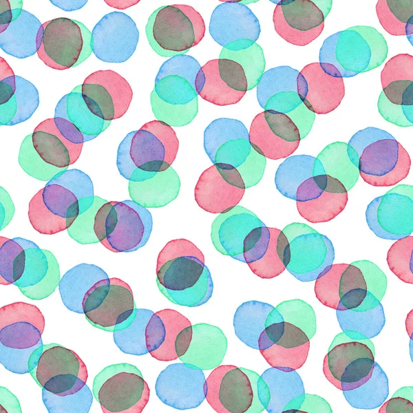 Handmålad borste Polka Dot Girly sömlös akvarell mönster. Abstrakt akvarell runda cirklar i lila blå färg. Konstnärlig design för tyg och bakgrund — Stockfoto