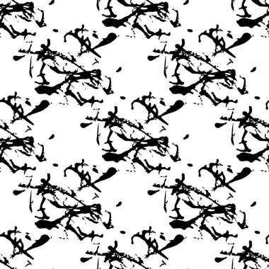 Vektör Fırça Ekoseli Kusursuz Örtüsüz Grange Minimalist Çek Geometrik Tasarımı Siyah Renkli. Çocuklar için Modern Grung Kolajı Kumaş ve Tekstil