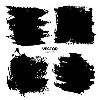 Grunge Fırça Şekil Vektör Vuruşlarını beyaz arkaplanda siyah renkte ayarla. Elle boyanmış grange elementleri. Mürekkep çizimi. Pis sanatsal tasarım. Metin, alıntı, bilgi, şirket adı.