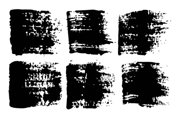 Vector Set Pinselstriche Schwarze Farbe auf weißem Hintergrund. Handbemalte Grange-Elemente. Tuschezeichnung. Schmutzige künstlerische Gestaltung. Ort für Text, Angebot, Informationen, Firmenname. — Stockvektor