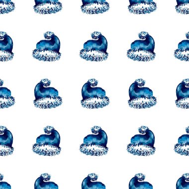 XMAS suluboya Noel Baba Şapka Desensiz Mavi Renkli. El boyası Cap Kostüm arka planı ya da Süs, Paket veya Noel Hediyesi için duvar kağıdı