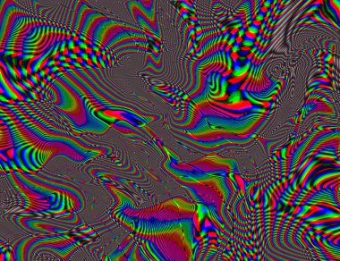 Trippy Psychedelic Rainbow Arkaplan Arızası LSD Renkli Duvar Kağıdı. 60 'ların soyut Hipnoz İllüzyonu. Hippi Retro Doku. halüsinasyonlar