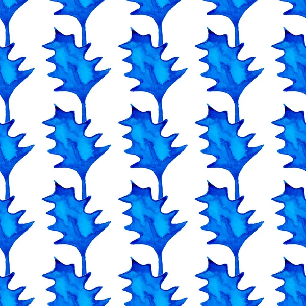 XMAS akvarel Poinsettia Bezešvý vzor v modré barvě. Ruční malované jedle na pozadí stromu nebo tapety pro ozdobu, balení nebo vánoční dárek — Stock fotografie