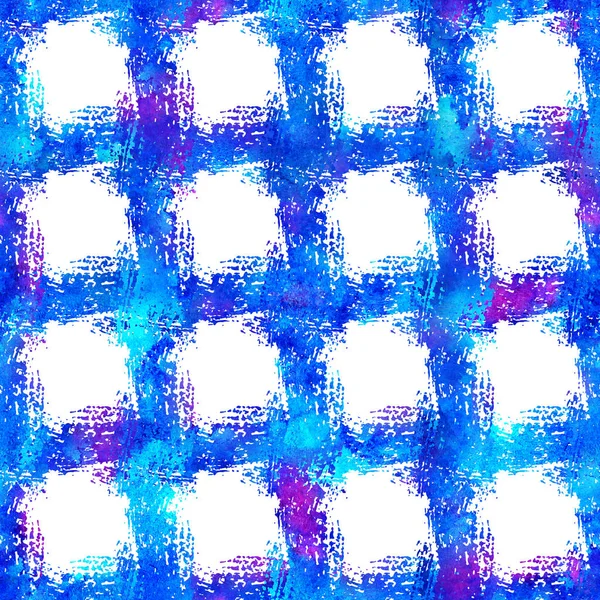 Watercolor Brush Plaid Zökkenőmentes minta kézzel festett Ellenőrizze Grange geometrikus tervezés kék színben. Modern Strokes és Stripes — Stock Fotó