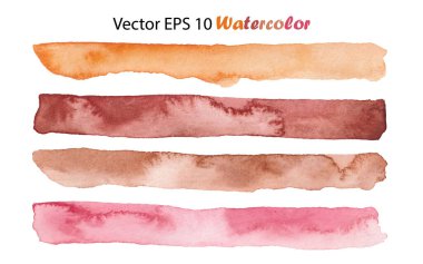 Vektör Watercolor Set Stripes Illustration beyaz arkaplanda izole edildi. Pembe Turuncu ve Kahverengi Çıplak Fırça Çizgisi