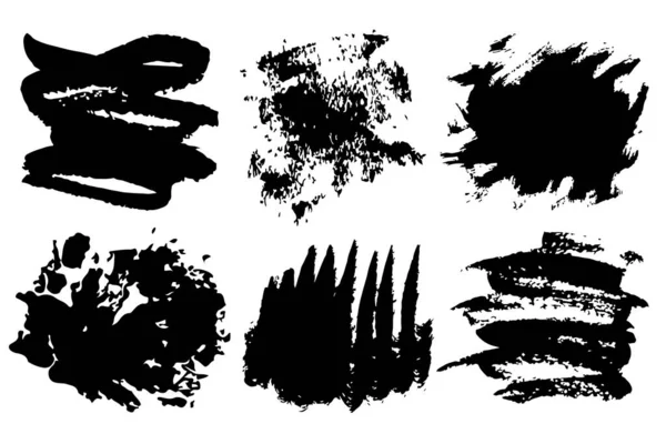 Grunge Set Brush Shape Vector Strokes in Black color on white background. Hand painted grange elements. Ink drawing. Dirty artistic design . Place for text, quote, information, company name. — Stock Vector