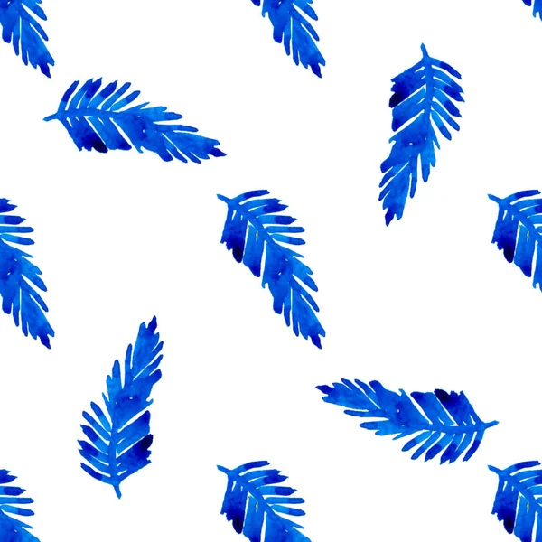 XMAS 워터 컬러 브랜치 Pine Tree Seamless Pattern in Blue Color. 손으로 그린 식물상 가지들의 전나무 배경이나 장식, 래핑 또는 크리스마스 선물을 위한 벽지 — 스톡 사진