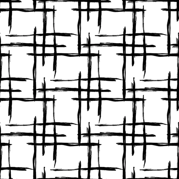 Vector Plaid Pinsel Seamless Pattern Grange Minimalist Check Geometric Design in schwarzer Farbe. Moderner Grung Collage Hintergrund für Kinder Stoff und Textil — Stockvektor
