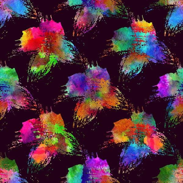 Watercolor Brush Cross Seamless Pattern Grange Geometric Design in Rainbow Color. Modern Grung Collage on Dark Violet Background