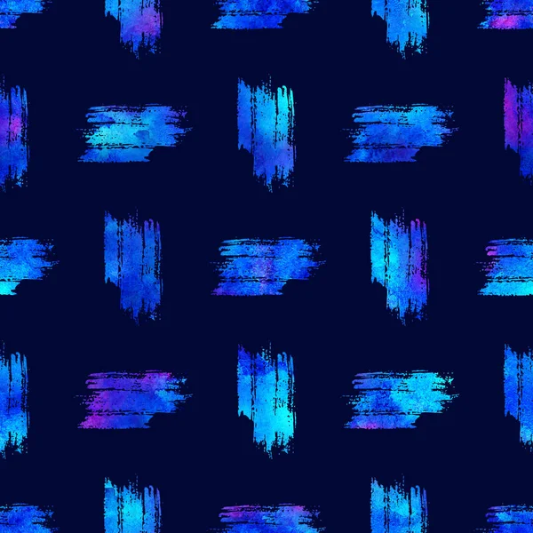Акварельная кисть полосы бесшовный узор раскрашенные вручную Grange геометрический дизайн в синий цвет. Modern Strokes Grung Collage на темно-синем фоне — стоковое фото