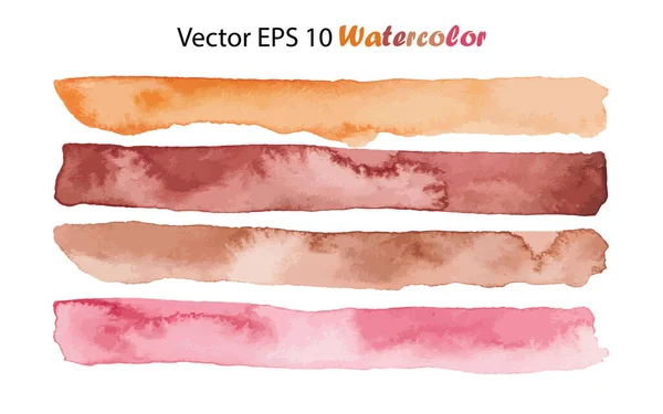 Conjunto de aquarela vetorial Listras Ilustração isolada sobre fundo branco. Laranja rosa e marrom nua cor escova listra — Vetor de Stock