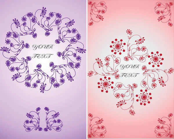 Convite para celebração.Vetor ornamento floral em fundos lilás e rosa — Vetor de Stock