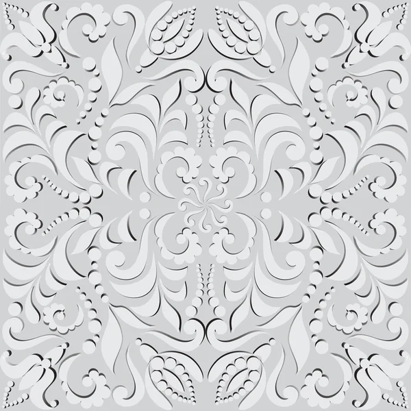 Patrón sin costura vegetal en 3D. Los elementos blancos del patrón con sombra sobre fondo gris . — Archivo Imágenes Vectoriales