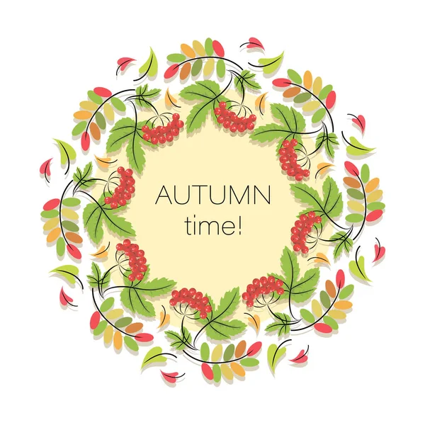 Tomber Des Baies Viburnum Cadre Rond Couronne Automne Poster Bordure — Image vectorielle