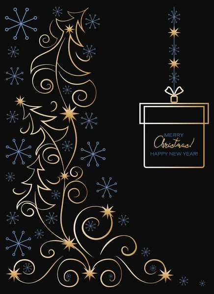 Kerstkaart Nieuwjaarsgroeten Vector Decoratieve Elementen Van Feestelijk Design Cadeau Bomen — Stockvector