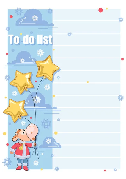 Om een lijst te maken. De kerstman. Cartoon kalf met ster vormige ballonnen. Sjabloon ontwerp, kinderen planning — Stockvector