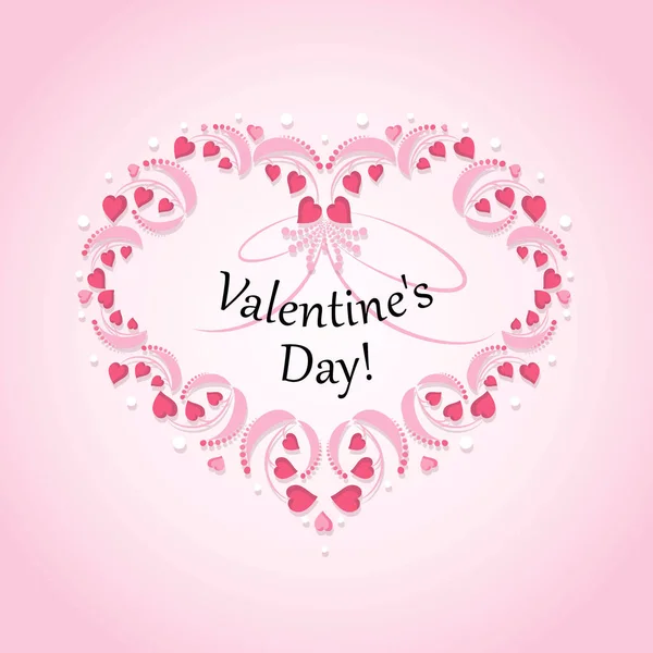 Valentines Day Heart Shaped Festive Decorative Frame Vector Openwork Background — Stock Vector