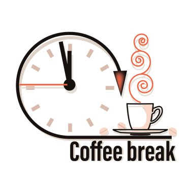 Kahve zamanı ikonu, amblem. Beyaz arka planda ağ ve cep telefonu için doğrusal sembol. Kahve fincanı. 