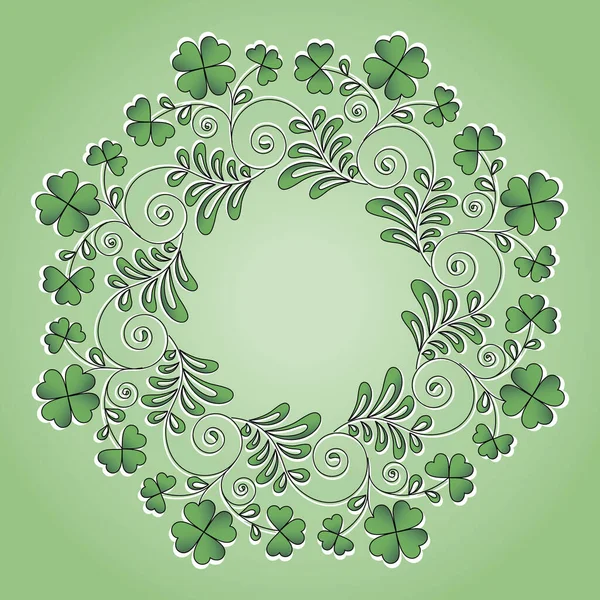 Kleeblatt Kleeblatt Traditionelles Irisches Symbol Rundrahmen Für Den Patricks Day — Stockvektor