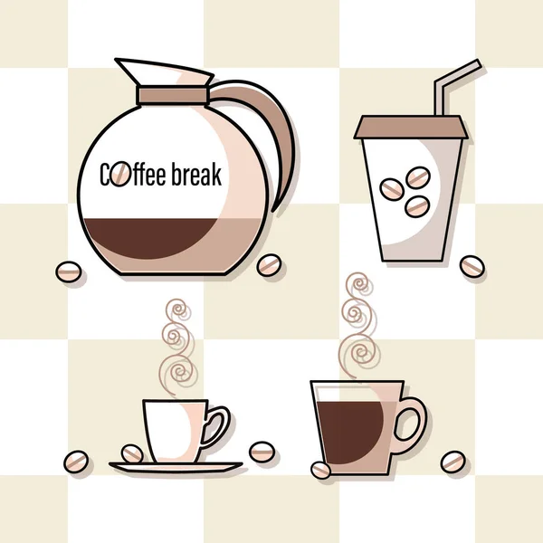Kaffeepause Kaffeekanne Tasse Mit Untertasse Pappbecher Vorhanden Kaffee Symbol Set — Stockvektor