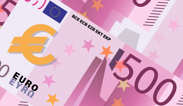 500 Euro sinal. Dinheiro. Fundo europeu. Quinhentas notas de euro Concepção para cartaz, negócio. — Vetor de Stock