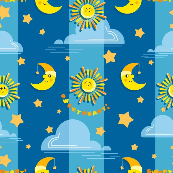 Cartoon Zon Maand Dag Nacht Baby Vectorachtergrond Maan Zon Wolk — Stockvector