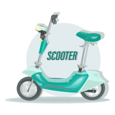 Elektrikli scooter. Vektör motosiklet. Yemek servisi için hızlı. Moda yeşili scooter. Düz biçim.