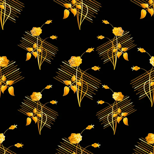 金、輝くバラ、花束。ベクトルヴィンテージの背景。金のバラのイメージとシームレスなパターン. — ストックベクタ