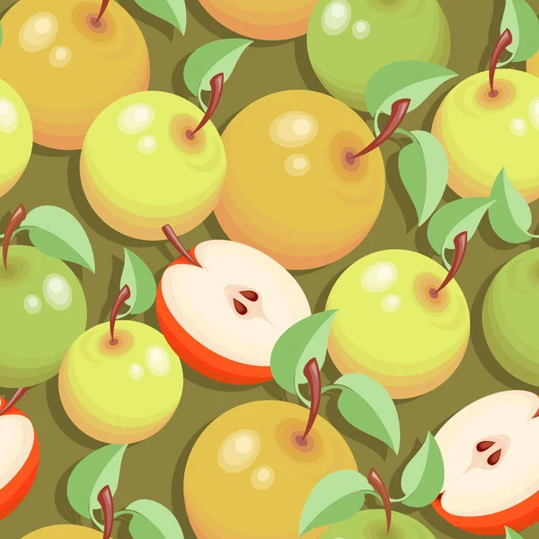 Ripe apples. Sweet vector fruits. Time for apples. Apple pattern, background. Design for textiles. — Stock Vector