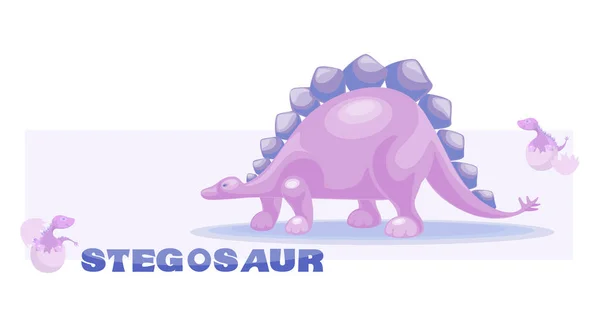 Roze Dino Stegosaurus Met Baby Eieren Leuke Dinosaurus Vector Tekening — Stockvector