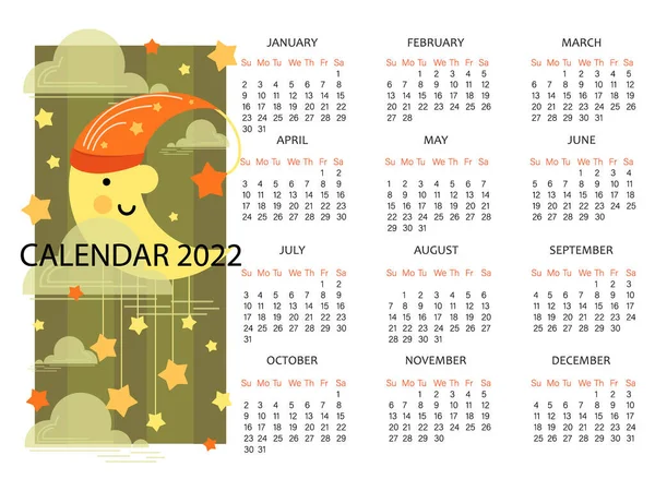 Месяц. Лунный календарь 2022 год. Шаблон векторного календаря для ноутбука планировщика, бизнес-проект. — стоковый вектор