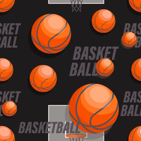 Baloncesto. Fondo vectorial. Bola, canasta sobre fondo negro. Diseño para textiles de ropa deportiva — Vector de stock