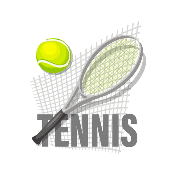 Tennis, racchetta da tennis. Giochi estivi. Emblema sportivo. Grandi lettere maiuscole, racchetta da tennis, rete. — Vettoriale Stock