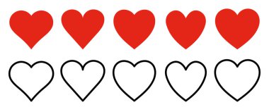 Kalp set kırmızı ikonlar, romantik benzersiz farklı kalpler el yapımı koleksiyon, sonsuz aşk bağları, ilişki, yarım kalp tasarımları.