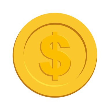 Beyaz arka planda izole edilmiş dolar işaretli altın sikke. İş ve finans kavramı tasarım elemanı