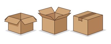 Kahverengi kutu açık. Karton taşınma kutusu.