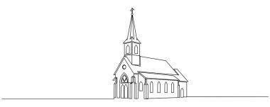 Kilise ikonunun aralıksız bir çizimi, Kilise tekli aralıksız çizim çizimi. Taslak çizimi. Düzenlenebilir vuruş.